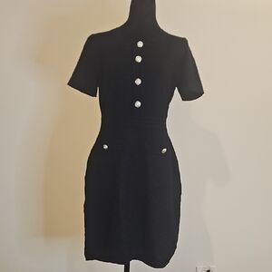 Karl Lagerfeld Black Mini Dress Designer Couture Size Small with Gold Buttons